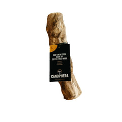 Canophera baton-mache-bois-cafe pour chiens, favorise relaxation et hygiène dentaire naturelle.