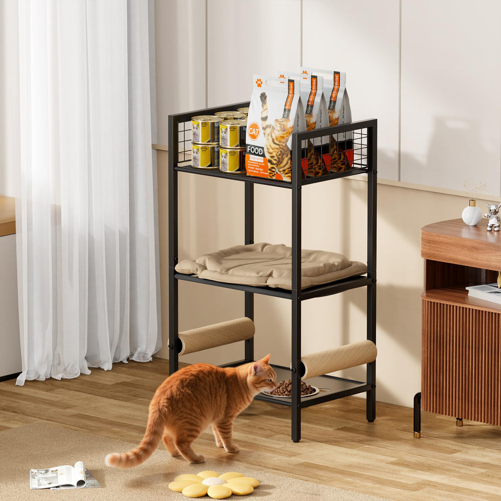 Canyave Tour Chat 4en1 : espace tout-en-un pour repas, repos et jeux.
