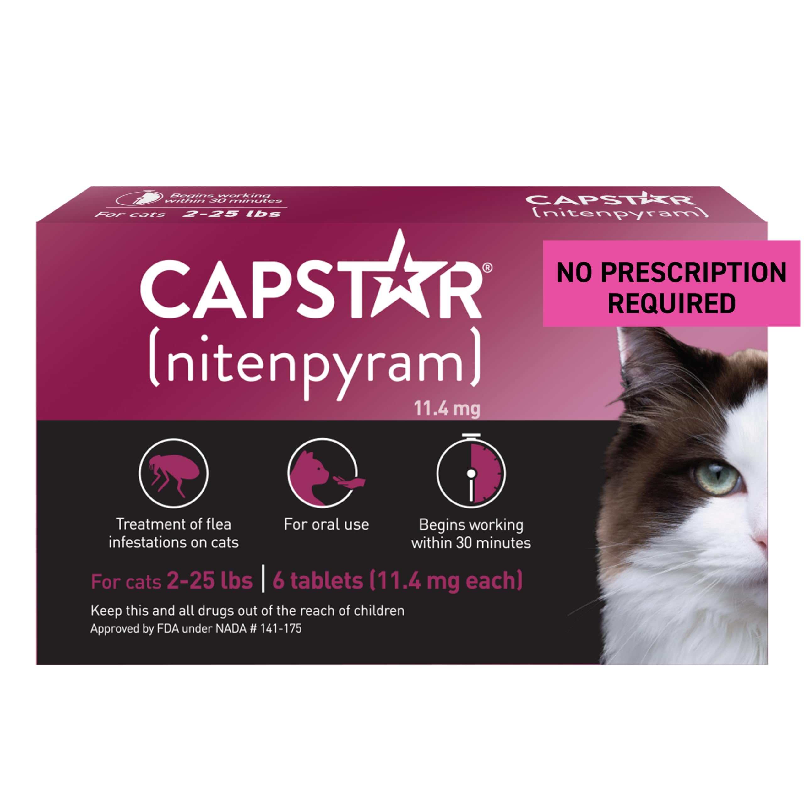 Capstar: comprimé chat dans la main prêt à administrer, effet rapide.