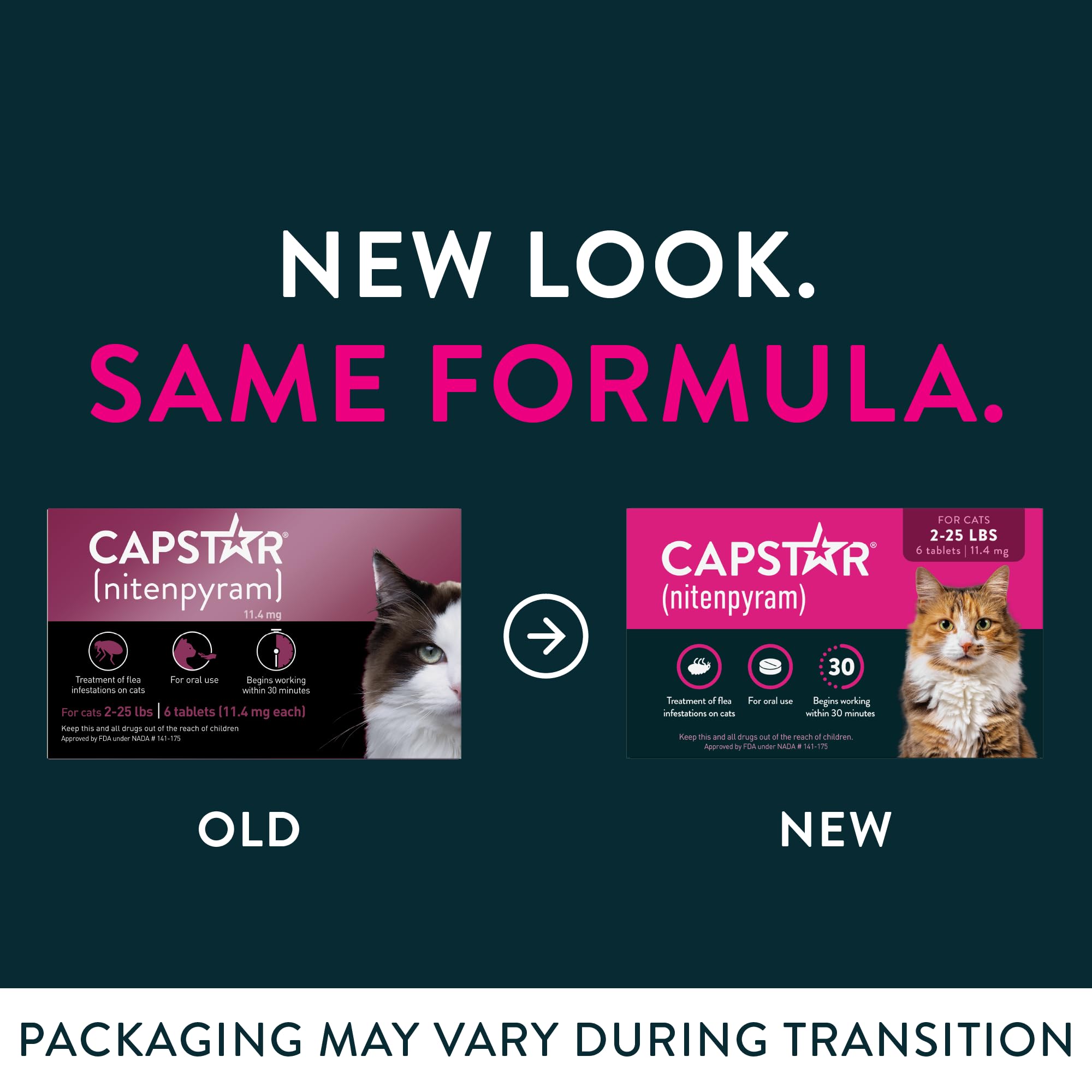 Capstar: comprimé prêt à être caché dans la nourriture pour le chat.
