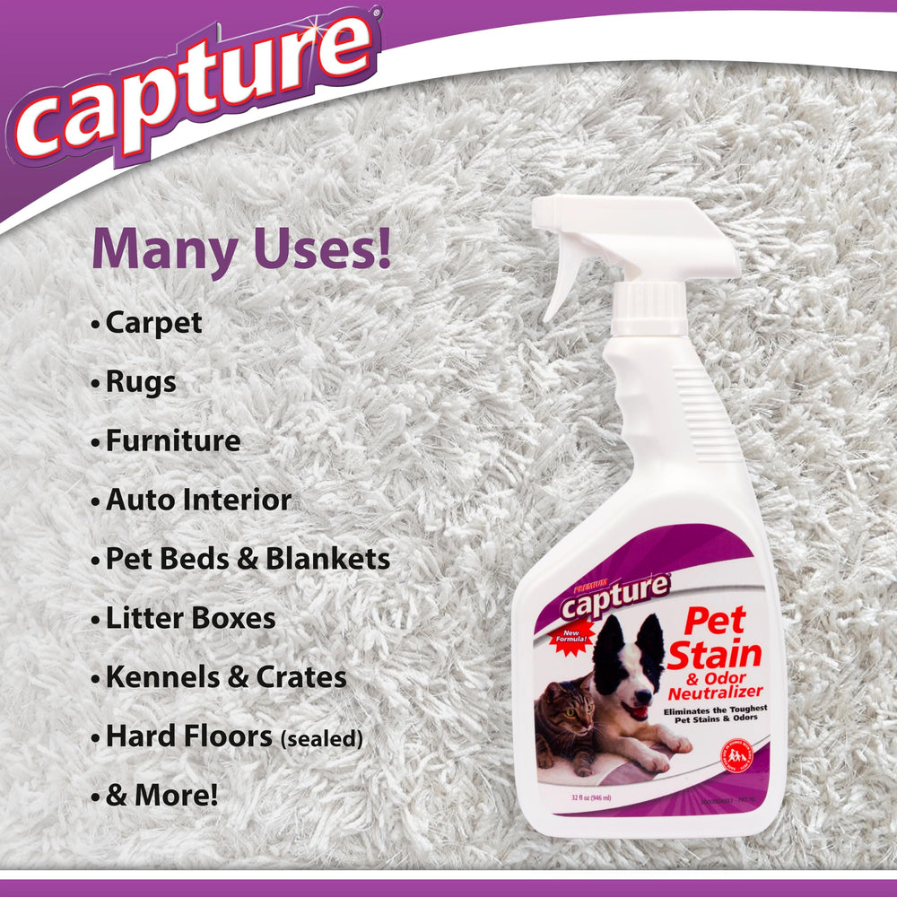 Nettoyage multi-surfaces Capture — bouteille-pulvérisateur efficace sur tapis, bois et textiles.