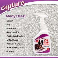 Nettoyage multi-surfaces Capture — bouteille-pulvérisateur efficace sur tapis, bois et textiles.