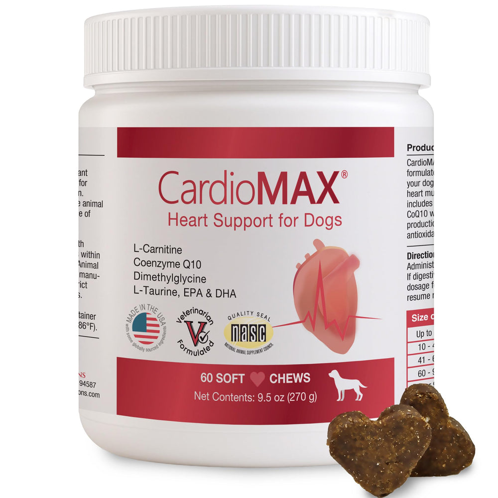 CardioMAX – bouteille: soutien du cœur pour chiens actifs et heureux.