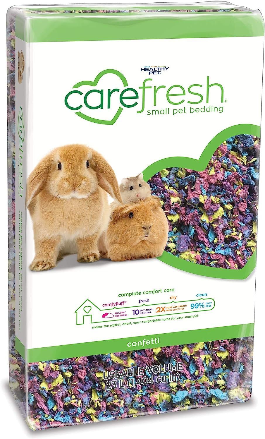 Carefresh Confetti naturel: litière pour petits animaux, 23L, confort et propreté.