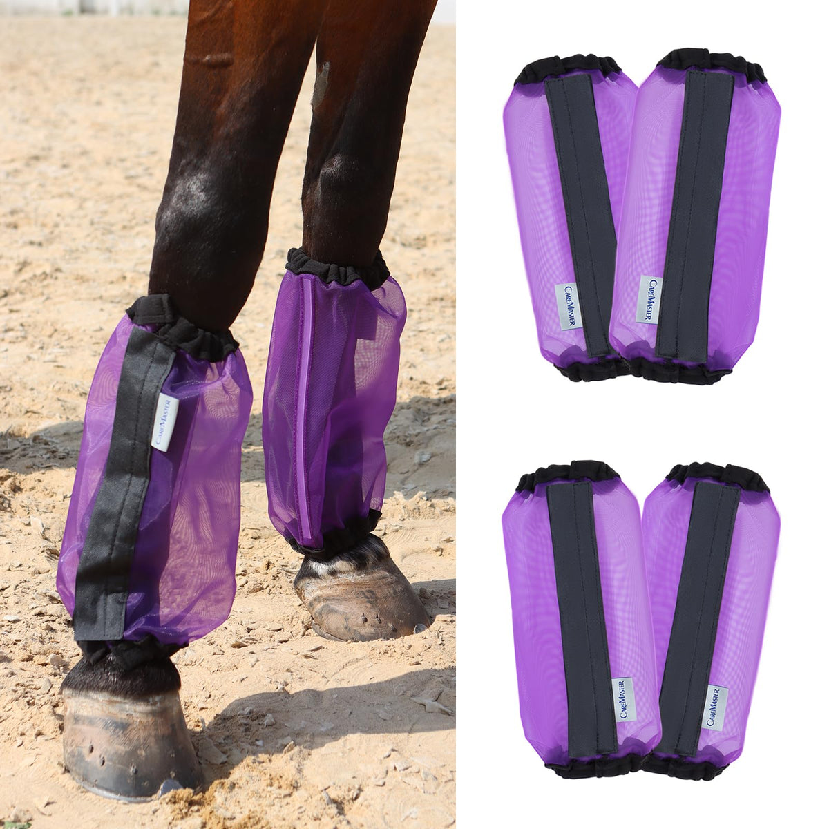 CareMaster jambières maille fin sur cheval, ventilation accrue et protection légère.