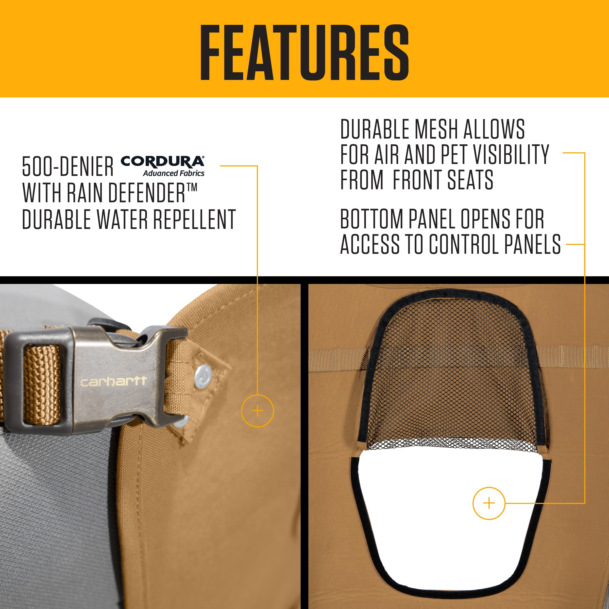 Barriere Carhartt avec panneau bas ouvert pour acces au tableau de bord.