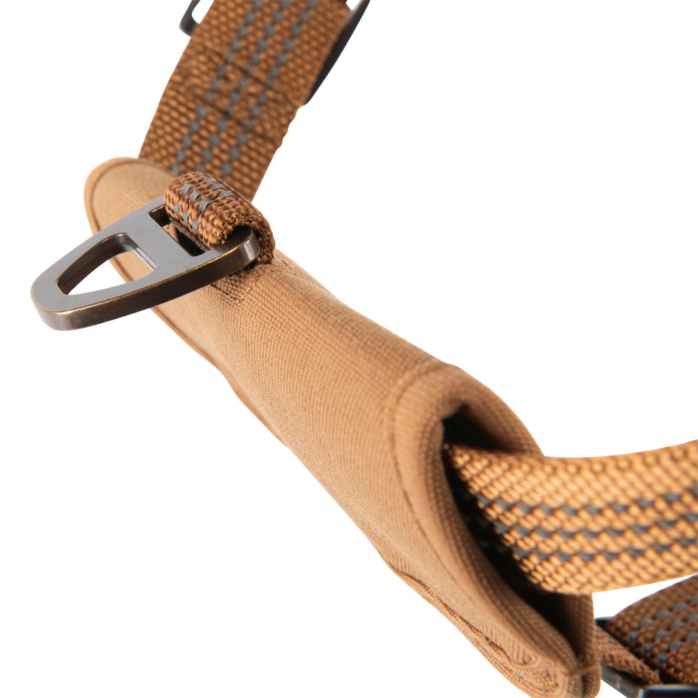 Harnais Carhartt, attache poitrine pour un meilleur contrôle lors des poussées.