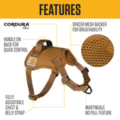 Carhartt No Pull, détail martingale et réglages pour un contrôle sûr.