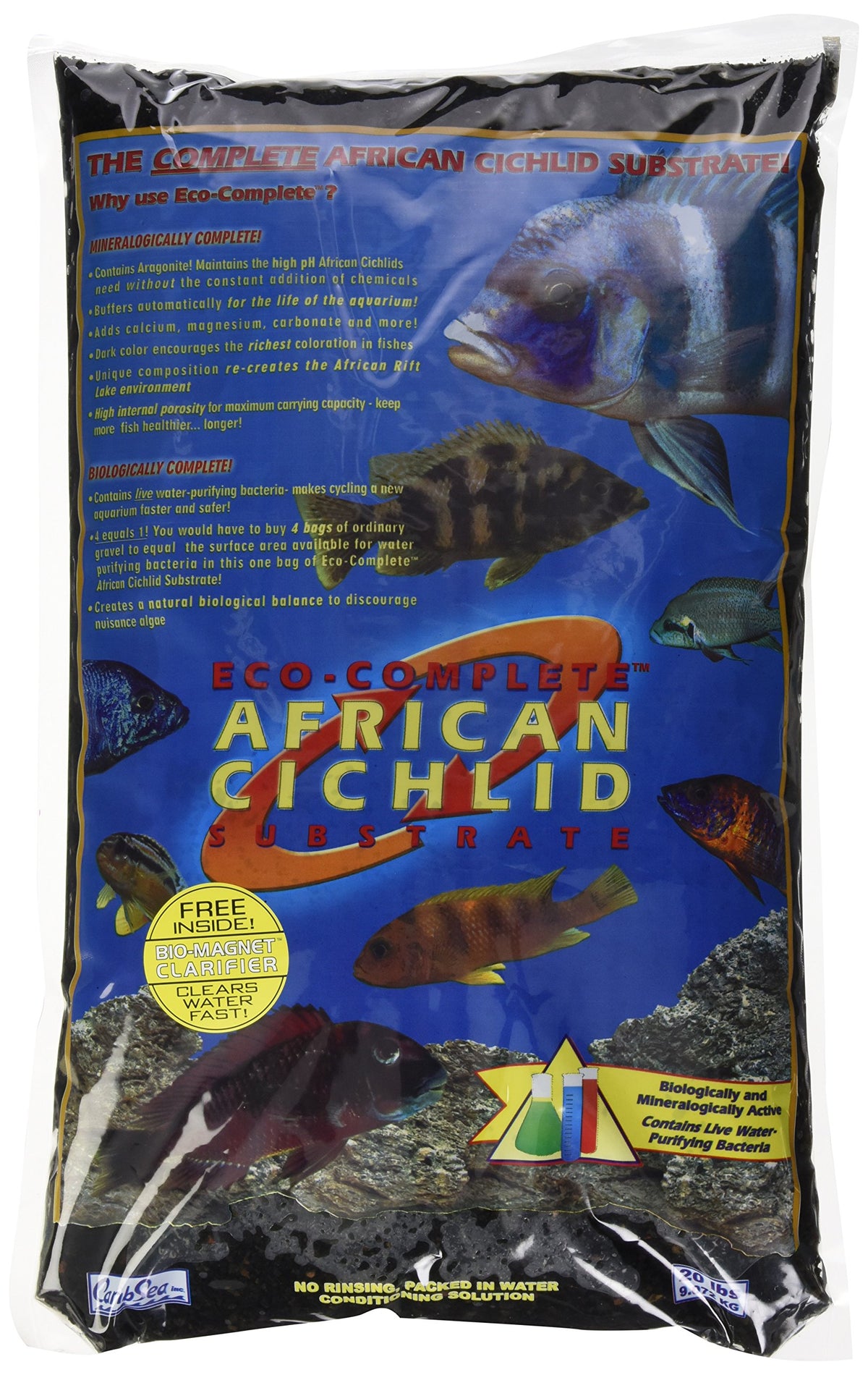 CaribSea Eco-Complete Zack sable noir stabilise le pH et accélère le cyclage.