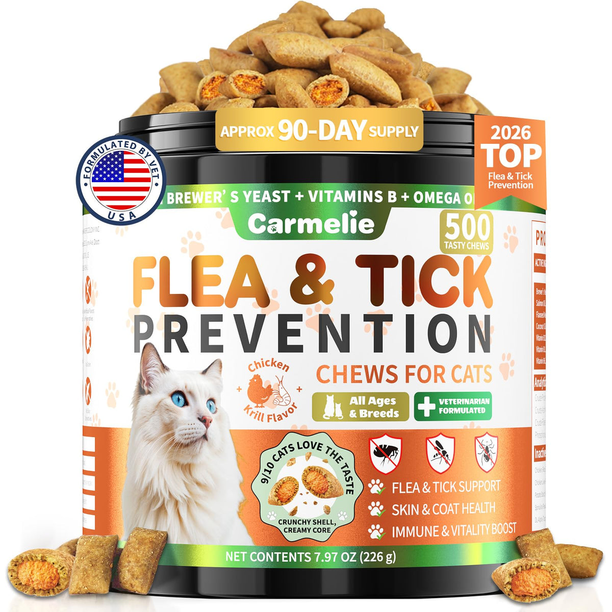 Carmelie bocal 500 friandises pour chats, pratique et soin quotidien.