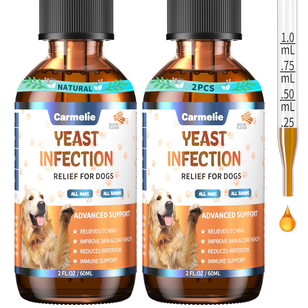 Carmelie, bouteille soin levures chien, saveur bacon, pratique et facile à utiliser
