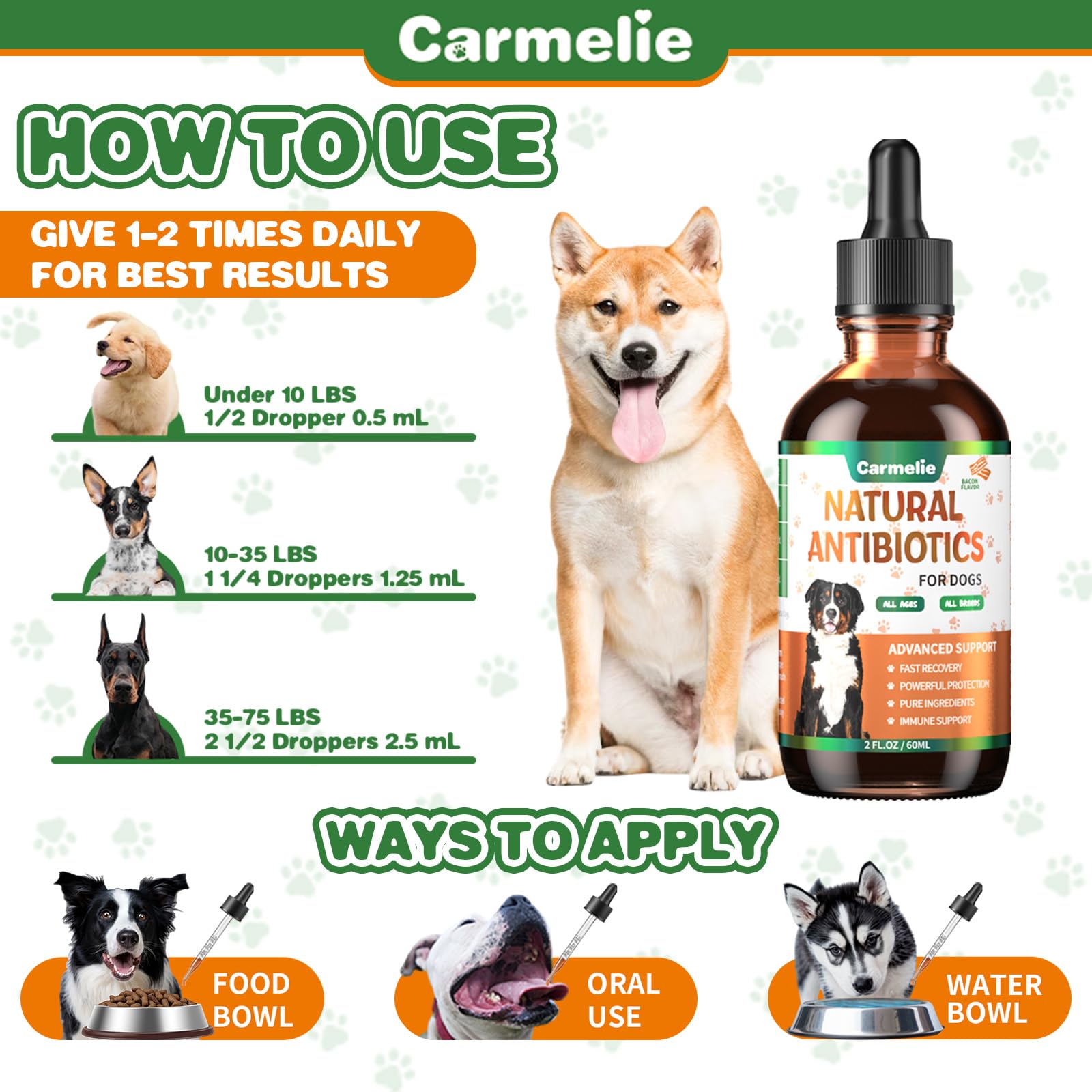 Doseur-verre Carmelie inclus, gouttes faciles à doser pour chien.