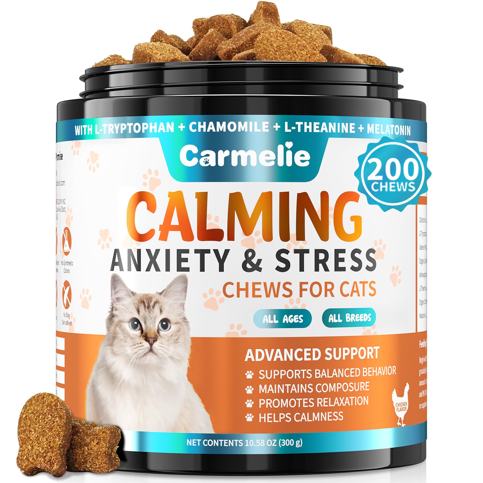 Carmelie friandises calme chat chanvre 200 : soutien potentiel au calme quotidien.
