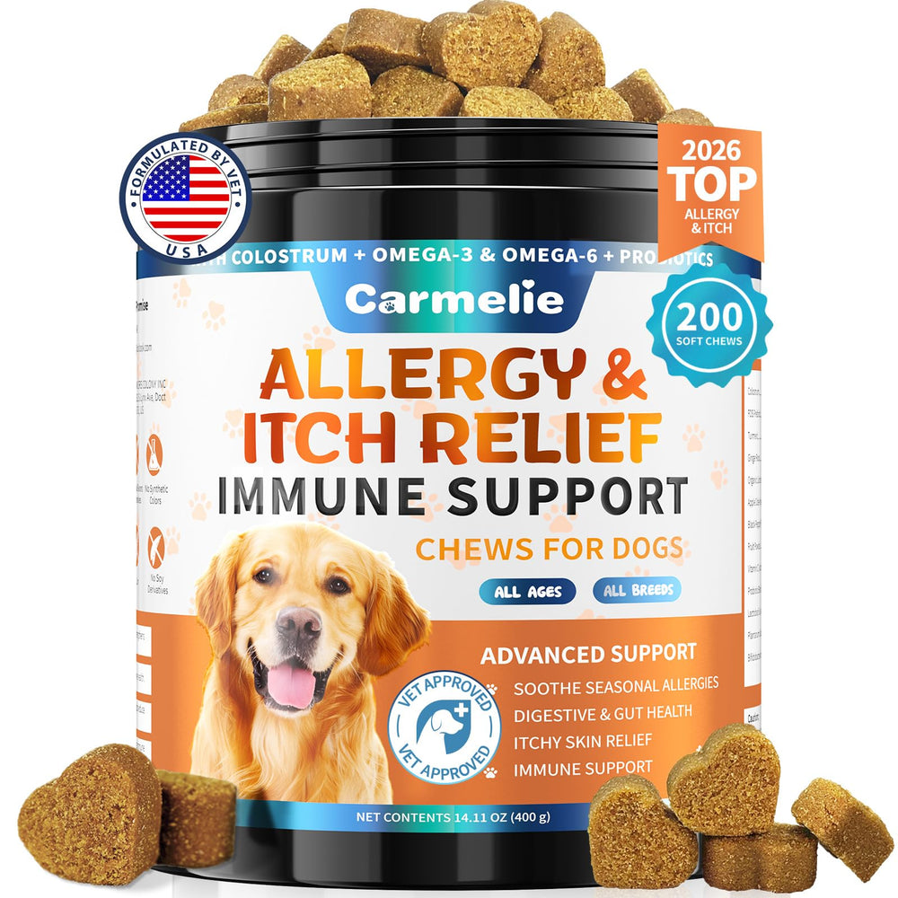 Gommes Carmelie pour chien allergie en bouteille, confort potentiel.