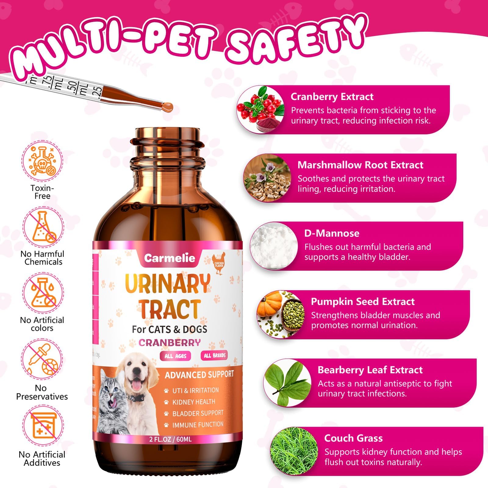 Gouttes Carmelie avec compte-gouttes, dosage facile pour l’alimentation.