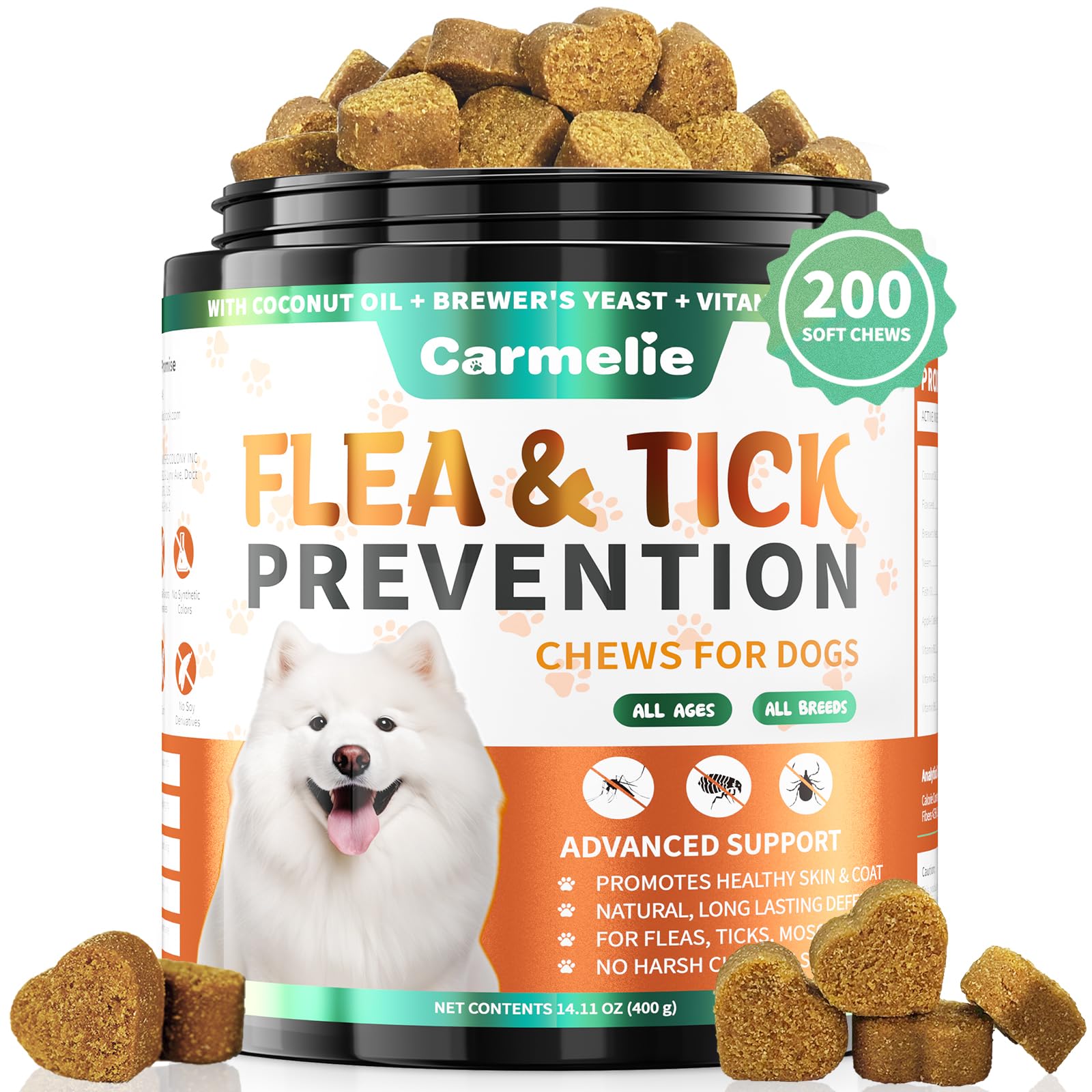 Bouchées Carmelie saveur canard pour chiens – protection naturelle contre puces et tiques.