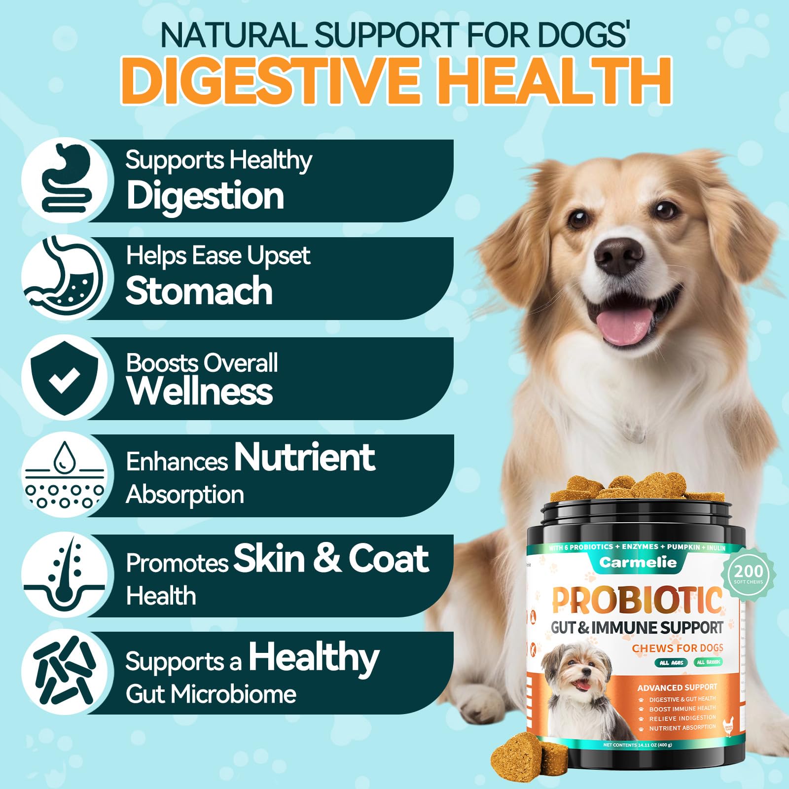 Carmelie probiotiques pour chien – bouchées molles : texture agréable à mâcher.