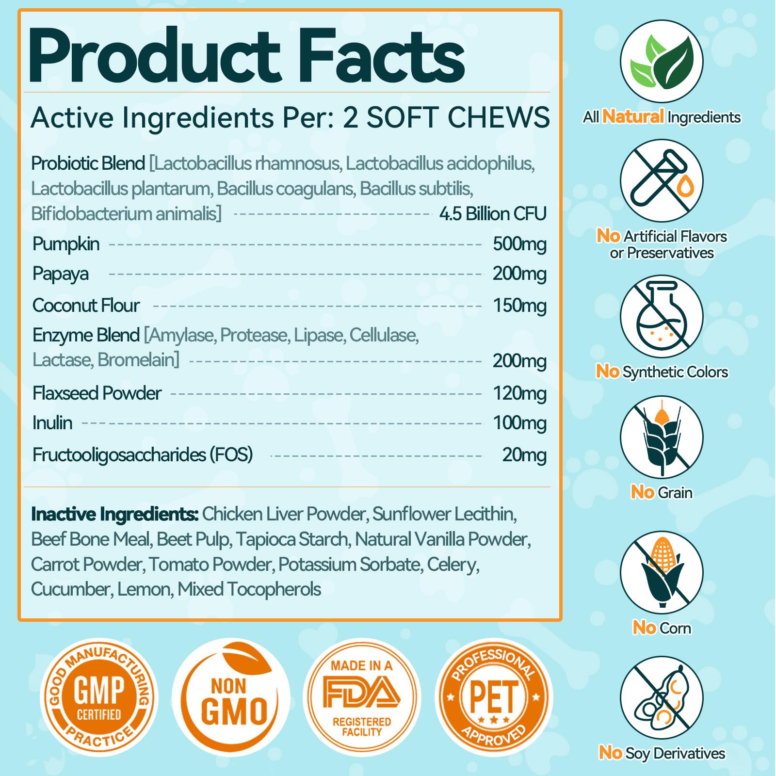 Carmelie probiotiques pour chien – emballage : dosage quotidien simple.