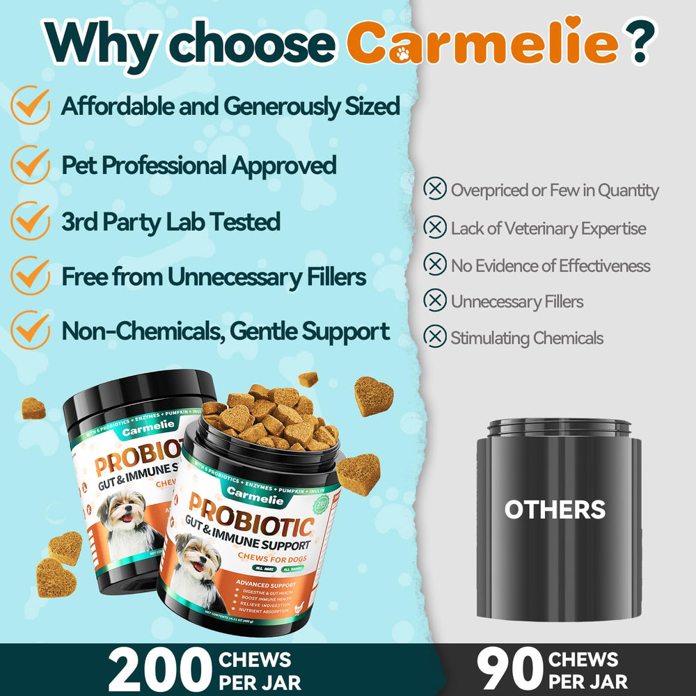 Carmelie probiotiques pour chien – pelage brillant : peau hydratée.