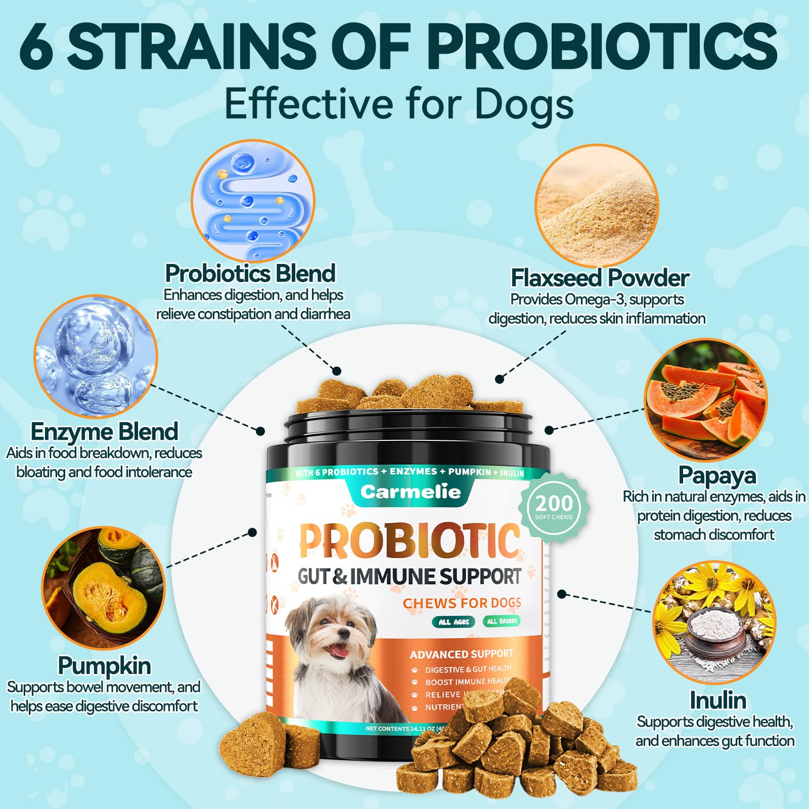 Carmelie probiotiques pour chien – potiron : ingrédient naturel et appétent.