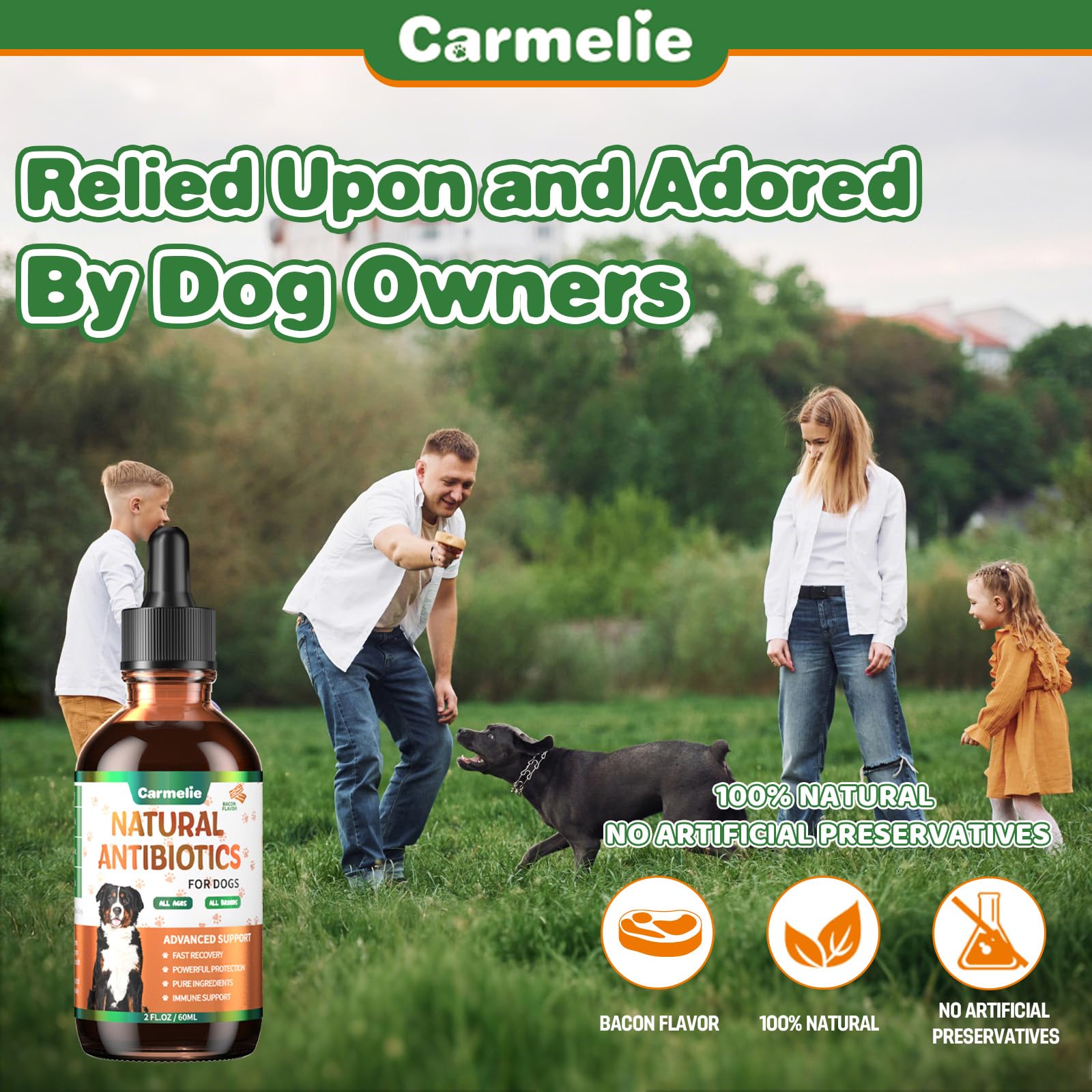 Saveur bacon Carmelie pour chien, administration simple.