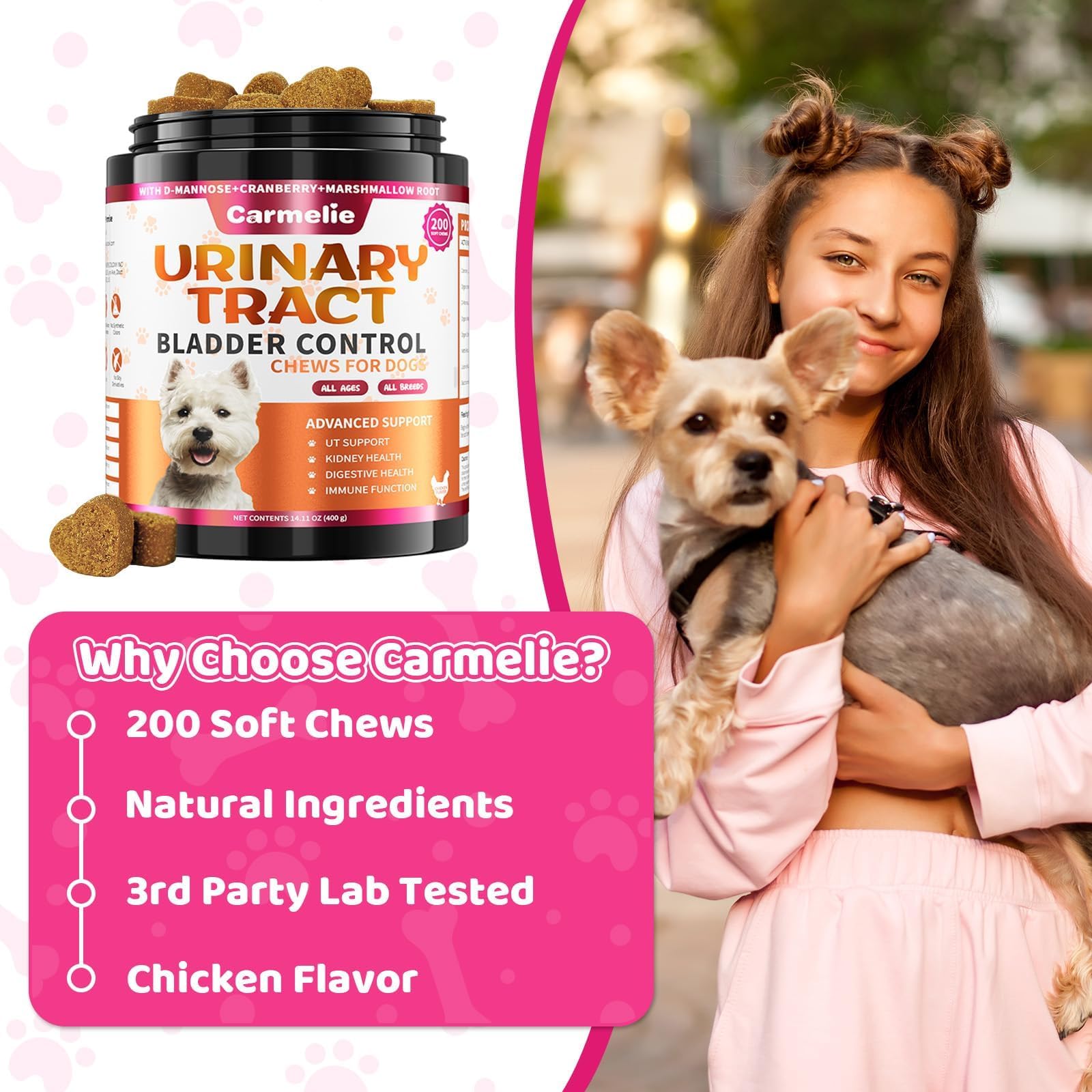 Carmelie suppl&eacute;ment urinaire chien, faciles &agrave; doser et &agrave; integrer &agrave; la r&eacute;gime.