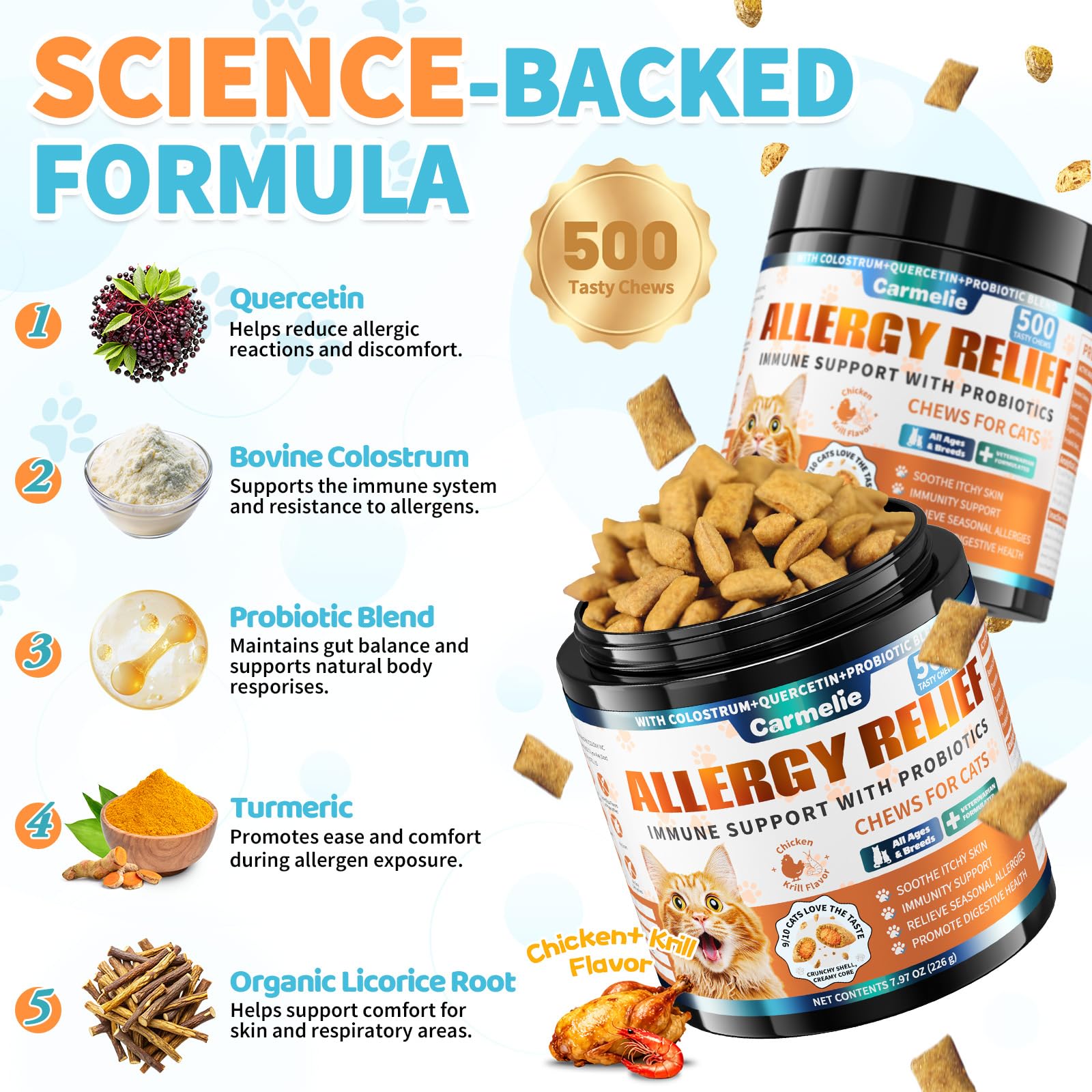 Centre krill Carmelie – bouchée nutritive pour le pelage et l’énergie.