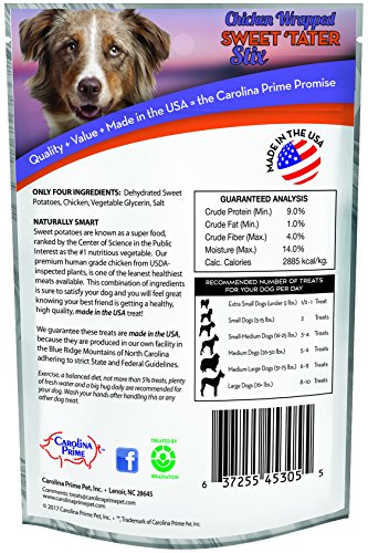 Carolina Prime Pet 45306 bâton enroulé poulet-patate-douce, texture attrayante pour chiens