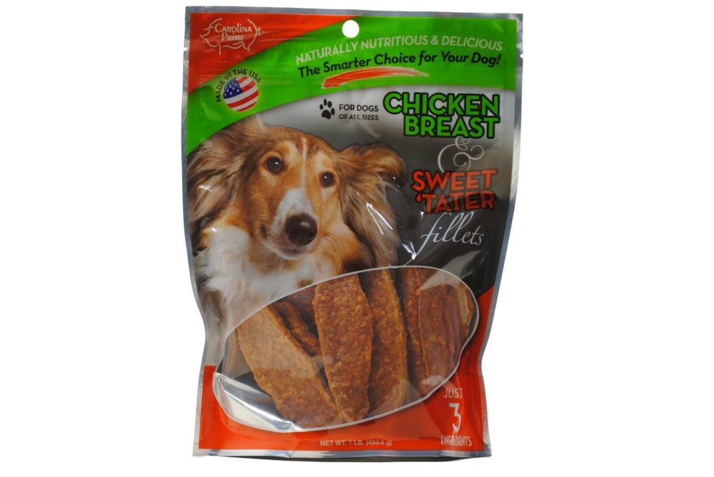Carolina Prime Pet – Poitrine de poulet et filets de patate douce, récompense naturelle pour chien.