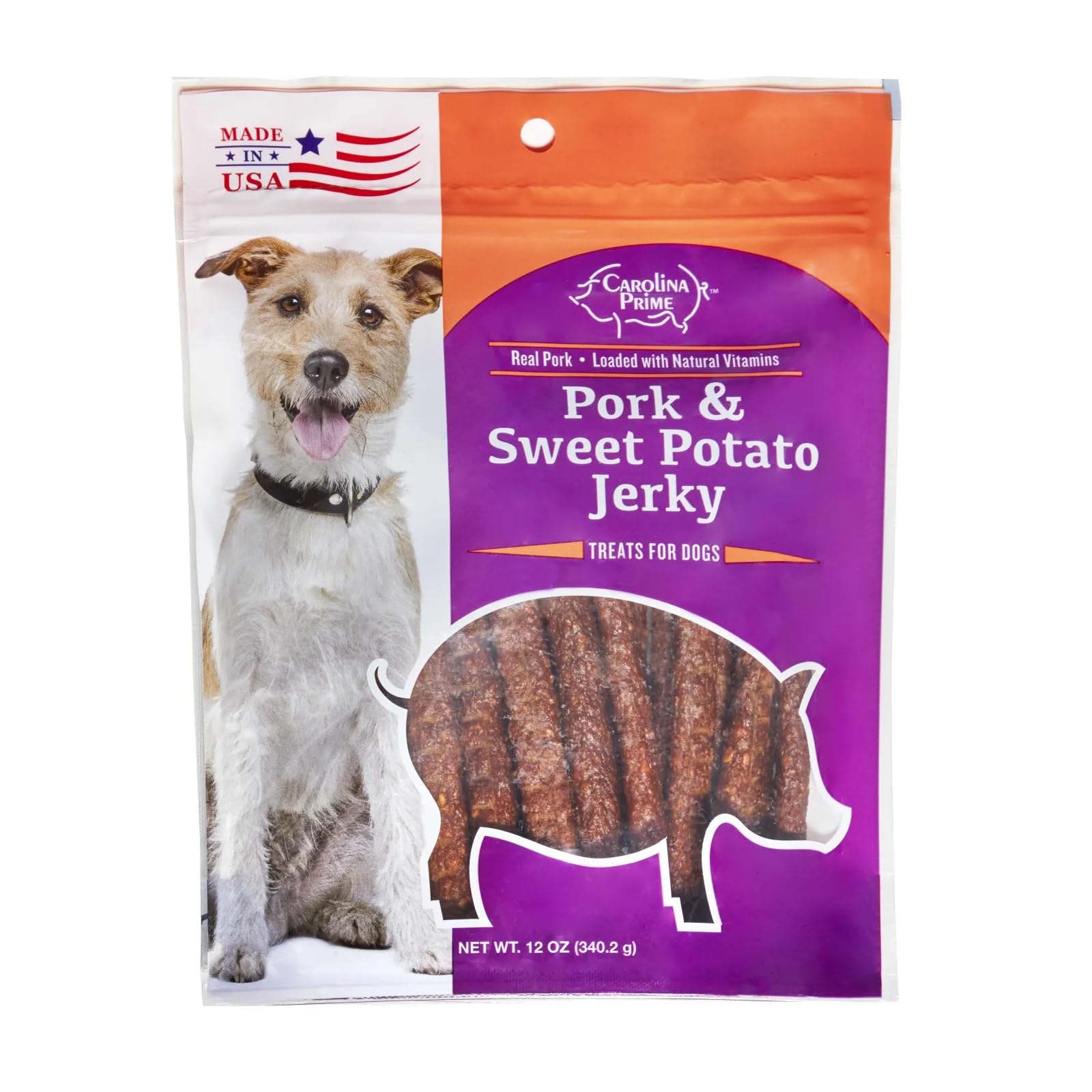 Carolina Prime Pet friandise porc et patate douce pour chien, savoureuse et sans céréales.