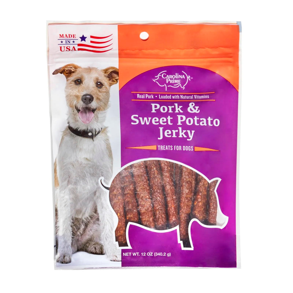 Carolina Prime Pet friandise porc et patate douce pour chien, savoureuse et sans céréales.