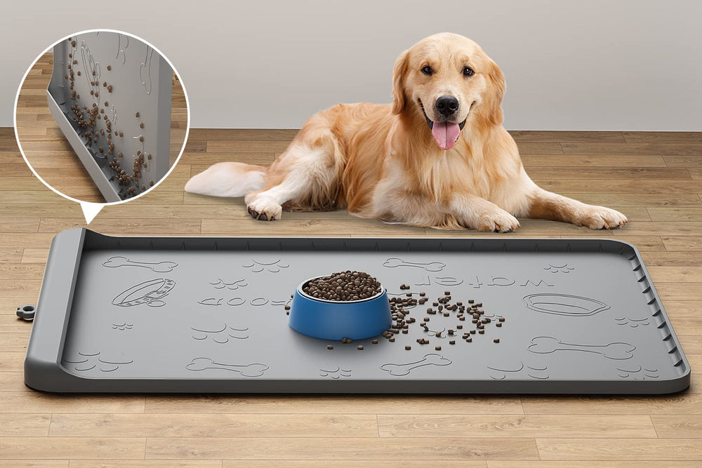 Carry360 tapis chien silicone gris 36 x 24 po, nourriture et eau.