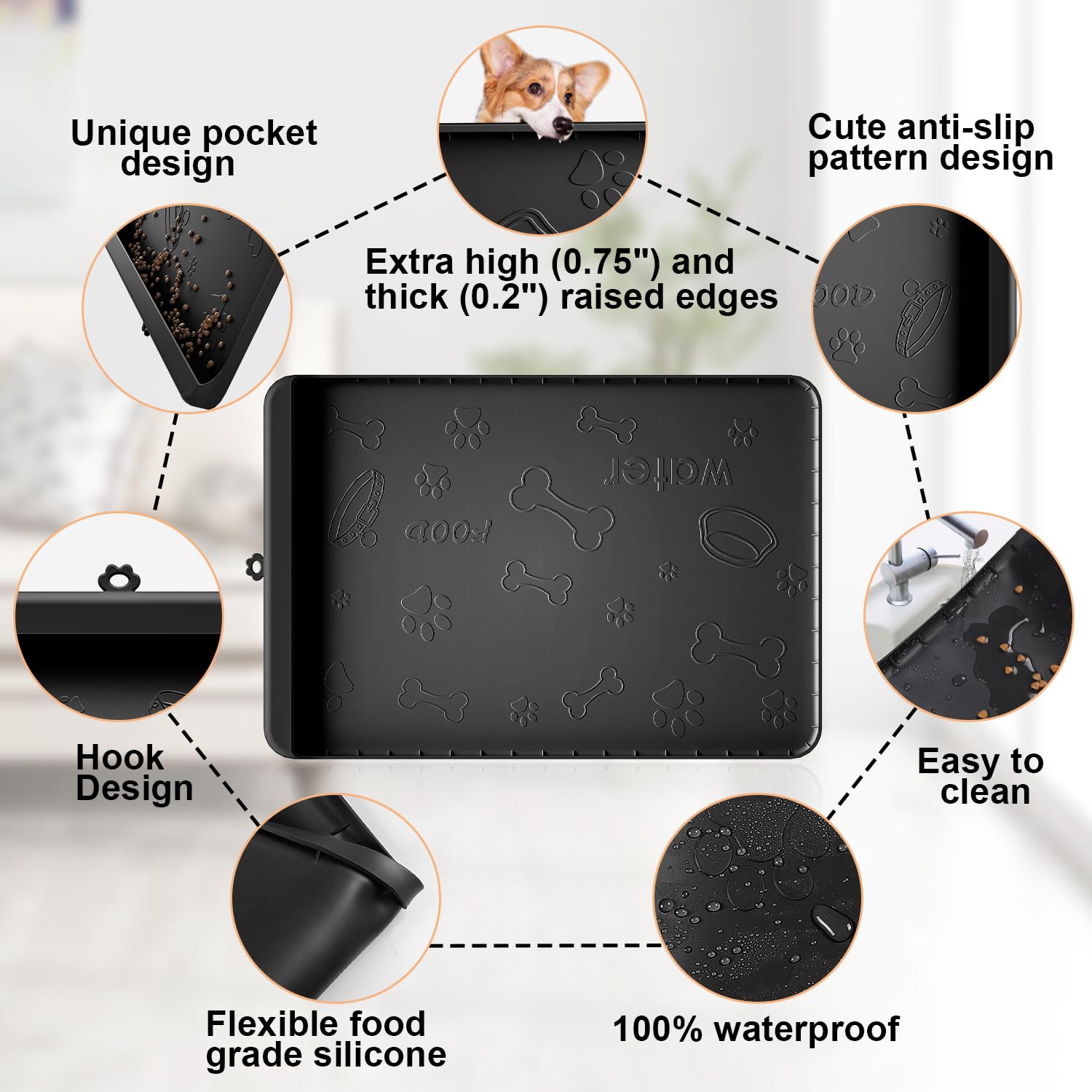 Carry360 Tapis étanche pour nourriture et eau des chiens et chats.