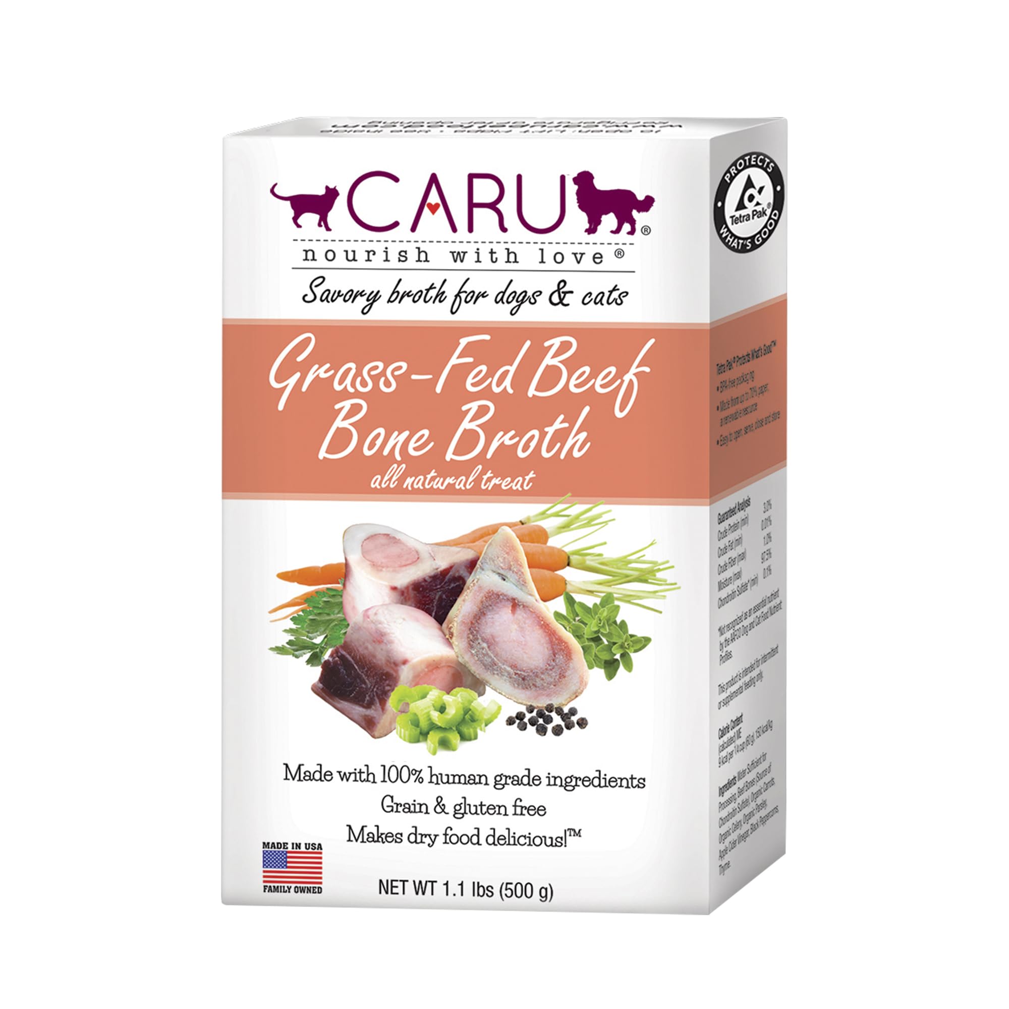 Caru bouillon d'os de boeuf pour chiens et chats, améliore l'appétit et l'hydratation.