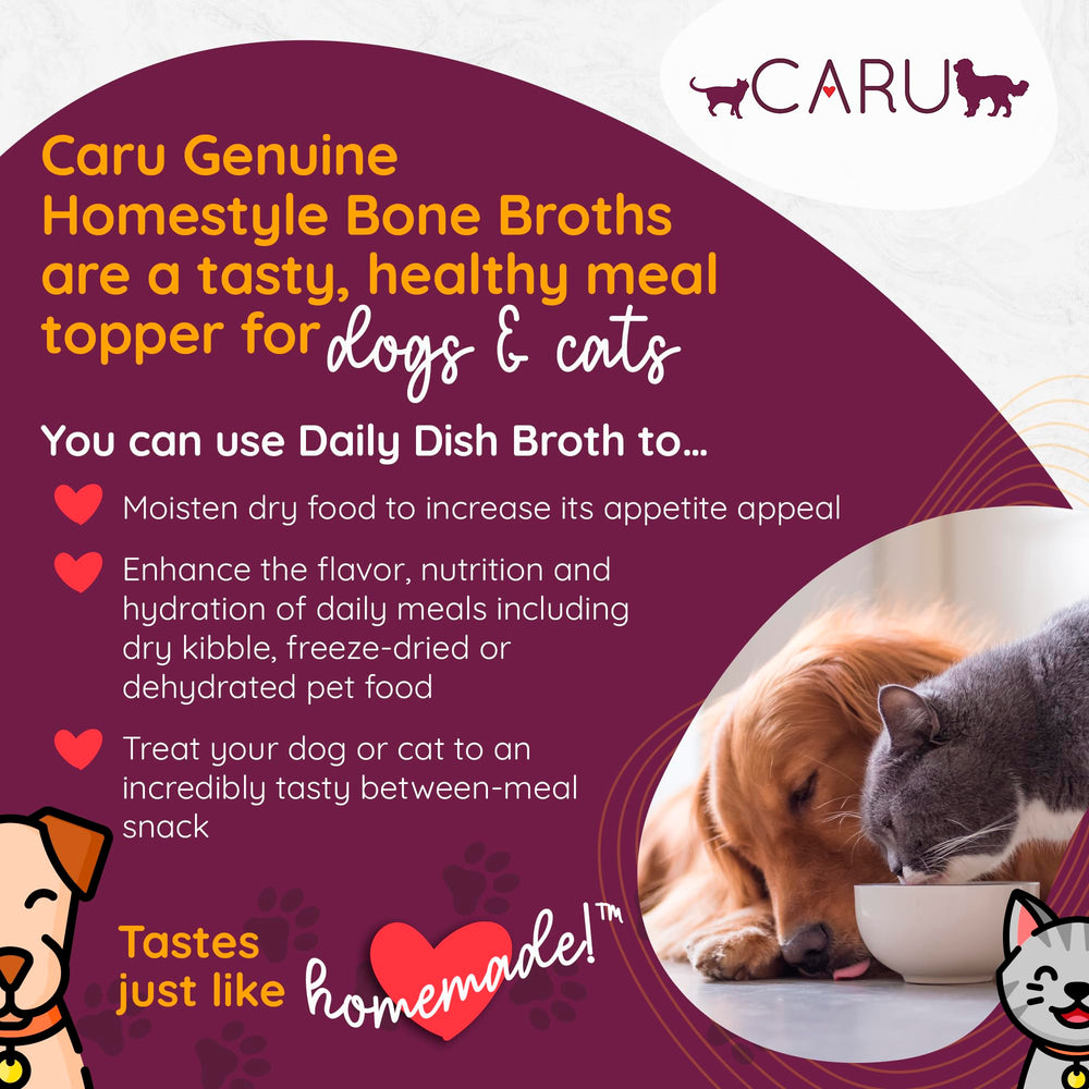 Caru bouillon d'os de bœuf pour chat, hydratation et goût.