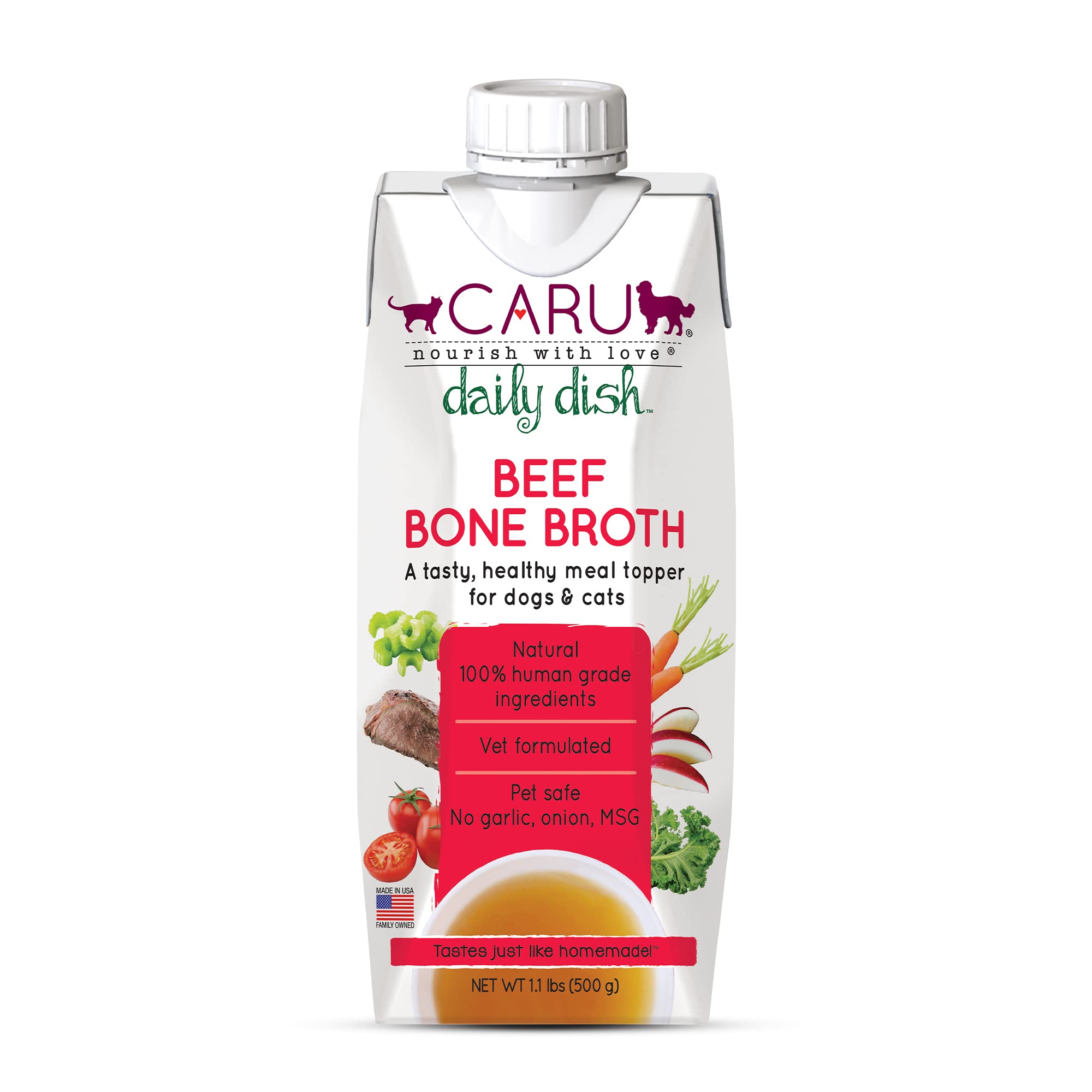 Caru Bouillon d’Os de Bœuf Quotidien, bouteille, saveur riche pour repas.