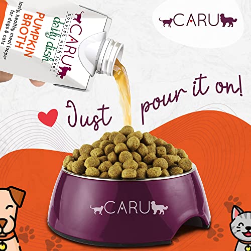 CARU Bouillon Citrouille – chien mangeant, gourmandise et hydratation possible.