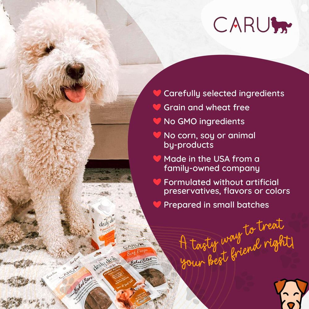 Formule sans OGM et sans céréales, Caru Soft-n-Tasty respecte les préférences de certains chiens.