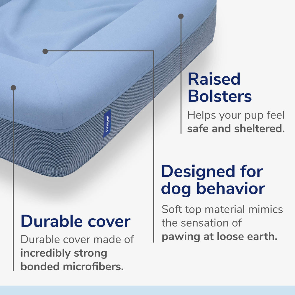 Casper lit chien bleu avec renforts de soutien, pour plus de stabilité.