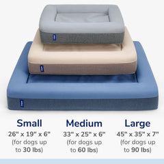 Casper lit chien bleu avec coutures discrètes et structure durable.