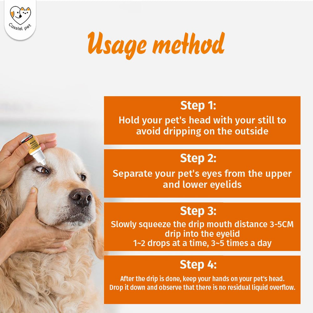 Solution naturelle pour le soin oculaire des chiens et chats Cassiel Pet.