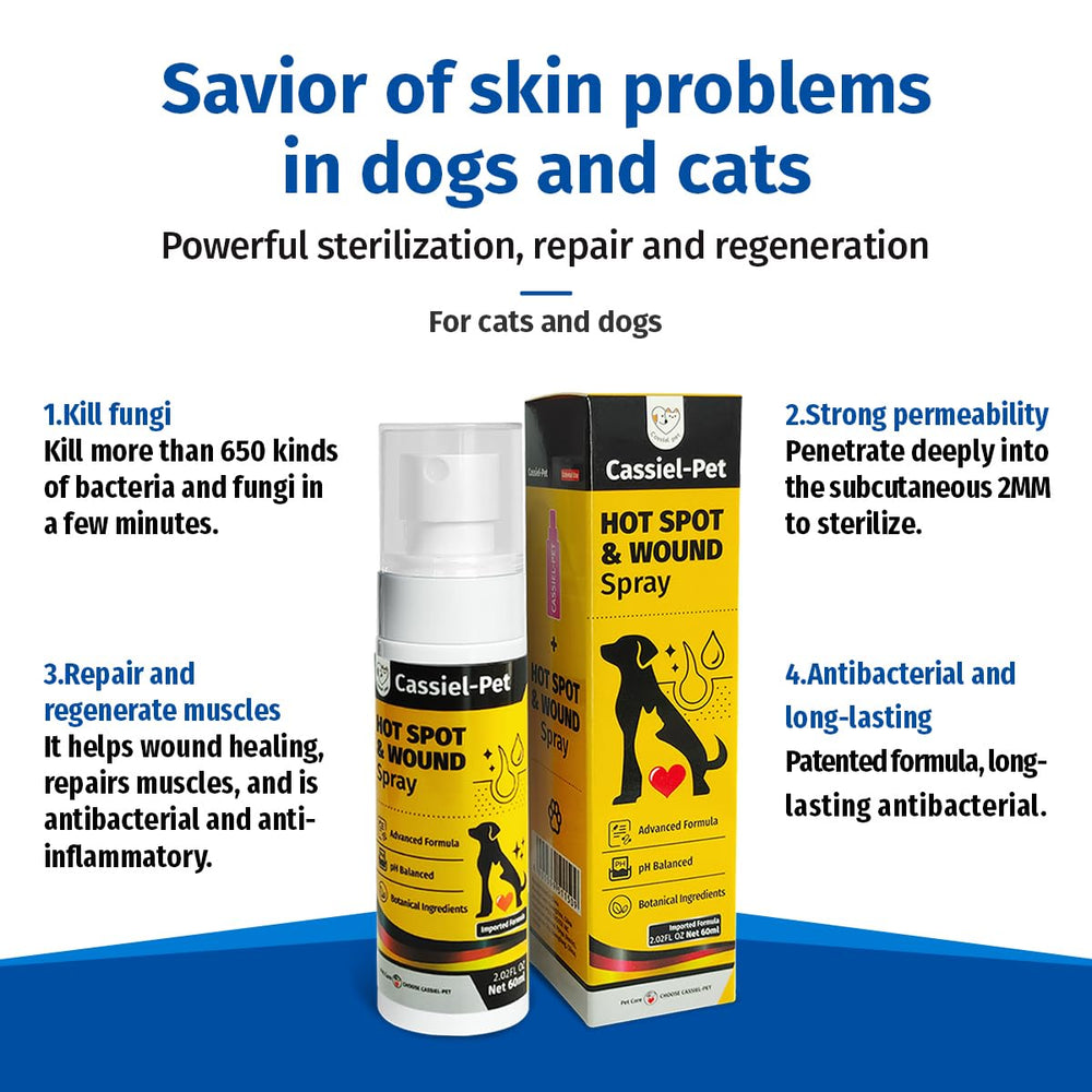 Cassiel pet spray bouteille 2oz, format pratique pour les déplacements.