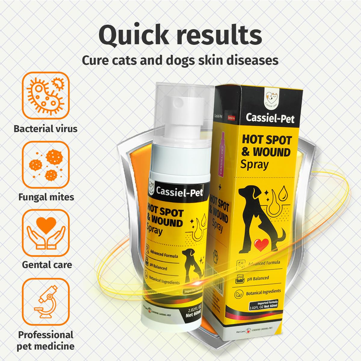 Usage quotidien du Cassiel pet spray pour peau saine.