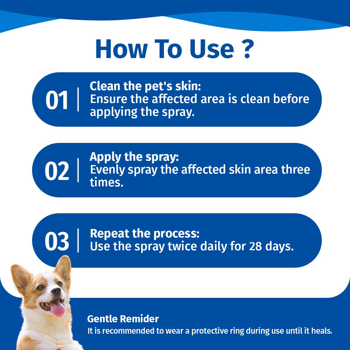 Cassiel pet spray utilisation quotidienne, facile à appliquer sur les zones concernées.