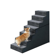 Casusv escalier chien 7 etapes sur lit haut, facilite l’accès sans effort.