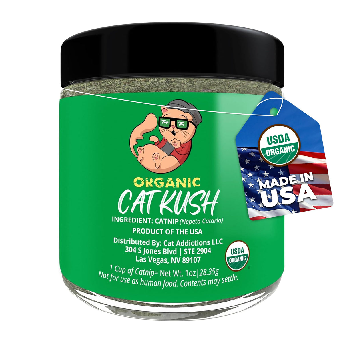 Cat Kush cataire bocal: emballage clair et pureté biologique.