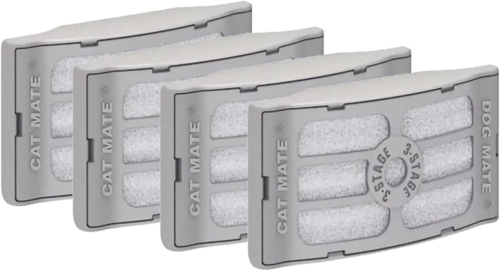 Cartouches filtre 3 etages Cat Mate, pack de 4 pour fontaines, eau plus claire.