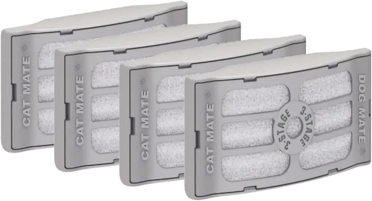 Cartouches filtre 3 etages Cat Mate, pack de 4 pour fontaines, eau plus claire.