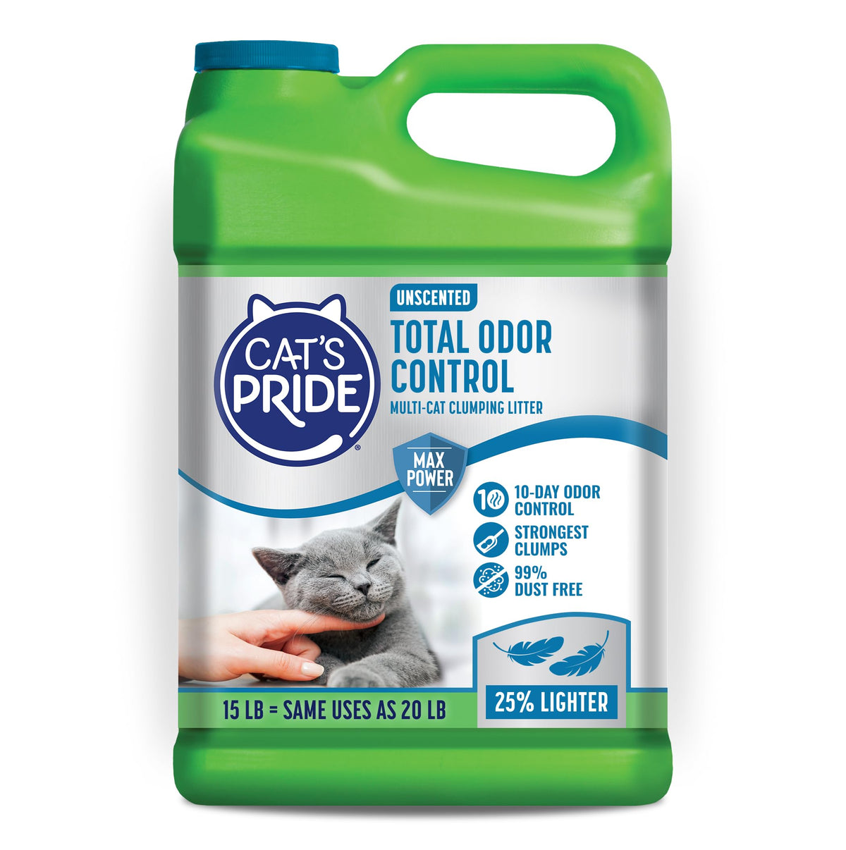 Cat's Pride Max Power: bouteille en gros plan démontrant le contrôle des odeurs