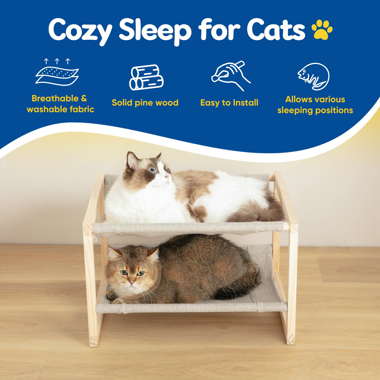 CatAve Hamac chat design enfoncé 2 niveaux, confort sûr pour chats actifs.
